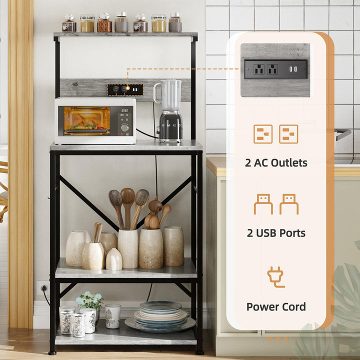 Walsunny 23.6" Bakers Rack with Power Outlet, Kitchen Organizers