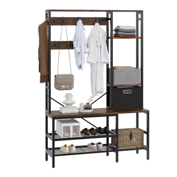 Walsunny Coat Rack with Bench and Shoe Storage Shelves - 5 in 1 Large Organizer