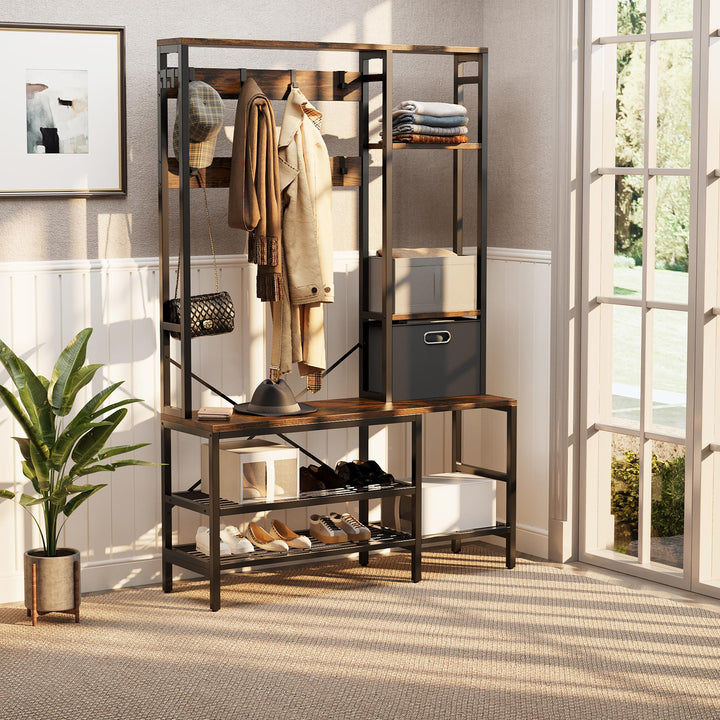 Walsunny Coat Rack with Bench and Shoe Storage Shelves - 5 in 1 Large Organizer