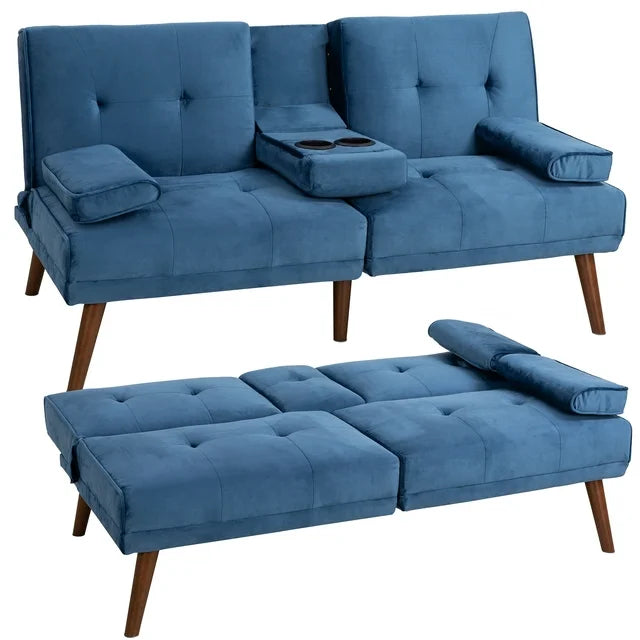 Walsunny 60¡±Convertible Sofa Bed Small Folding Loveseat Couch Removable Armrest, Modern Futon Recliner Sleeper (7415619715248)