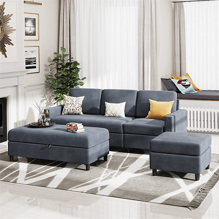 Walsunny Sectional Sofa With Long Storage Ottoman For Small Apartment#color_dark-grey (7136755155120)