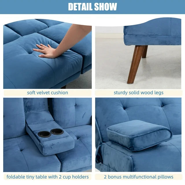 Walsunny 60¡±Convertible Sofa Bed Small Folding Loveseat Couch Removable Armrest, Modern Futon Recliner Sleeper (7415619715248)