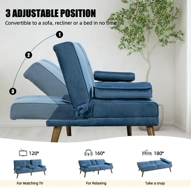 Walsunny 60¡±Convertible Sofa Bed Small Folding Loveseat Couch Removable Armrest, Modern Futon Recliner Sleeper (7415619715248)