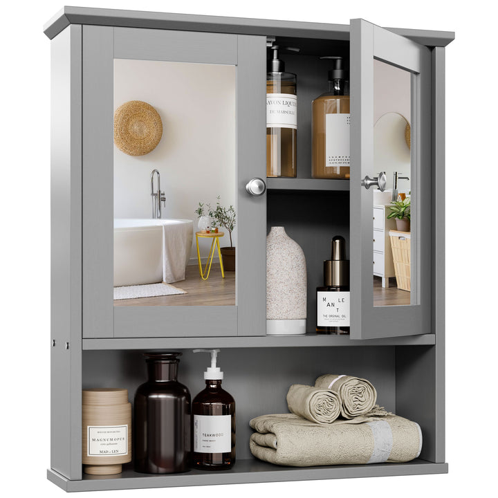 Walsunny Bathroom Medicine Cabinet with Mirror, 2 Doors 3 Open Shelf