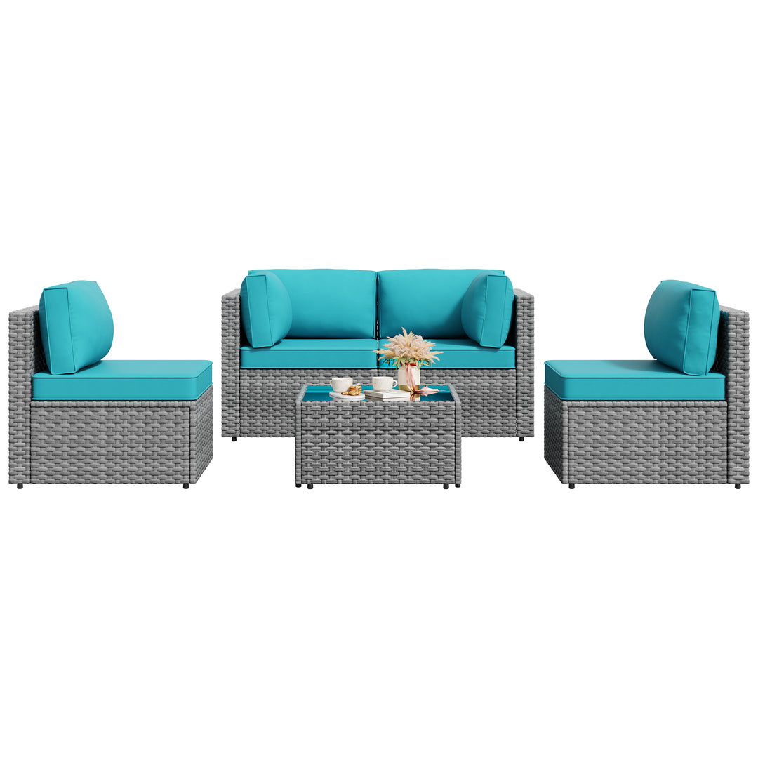 Walsunny Patio Furniture 5 Pieces Outdoor Sectional Sofas, Sliver Wicker