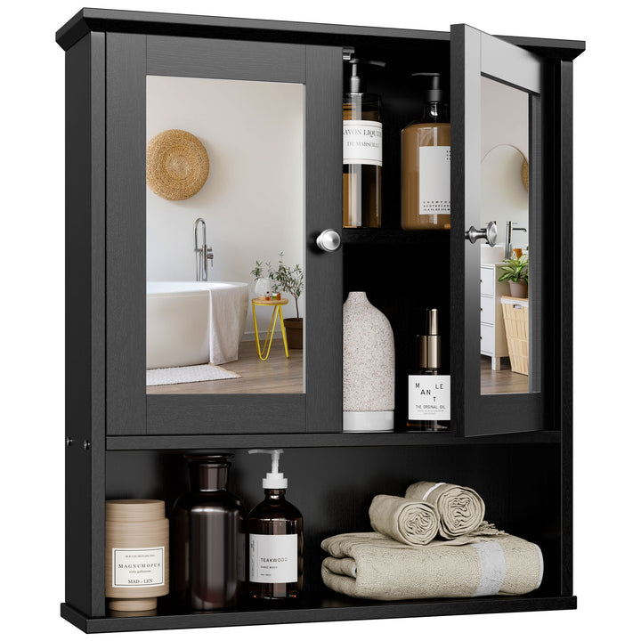 Walsunny Bathroom Medicine Cabinet with Mirror, 2 Doors 3 Open Shelf