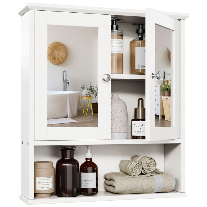 Walsunny Bathroom Medicine Cabinet with Mirror, 2 Doors 3 Open Shelf