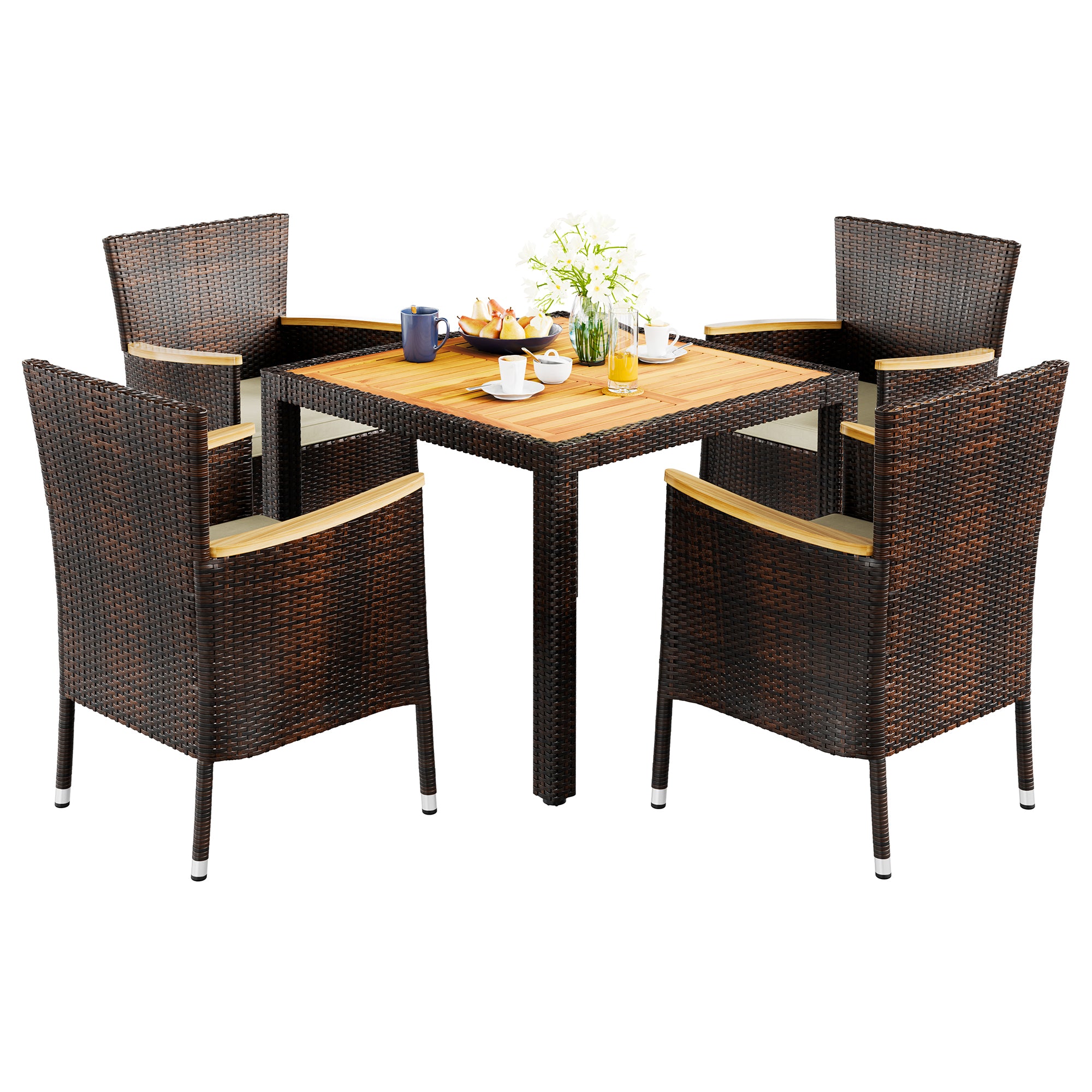 Walsunny 5 Pieces/ 7 Pieces Patio Dining Set, Square Wood Table