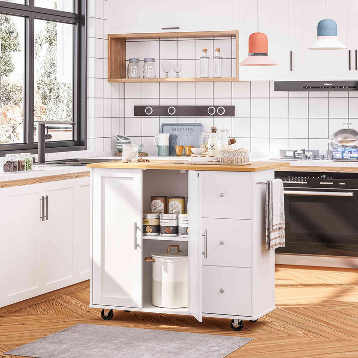 Walsunny Kitchen Island on Wheels with Storage Cabinet & Foldable Drop Leaf, 39.7" Width Rolling Kitchen Table (7404394578096)