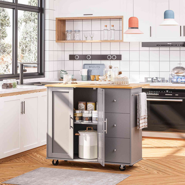 Walsunny Kitchen Island on Wheels with Storage Cabinet & Foldable Drop Leaf, 39.7" Width Rolling Kitchen Table (7404394578096)