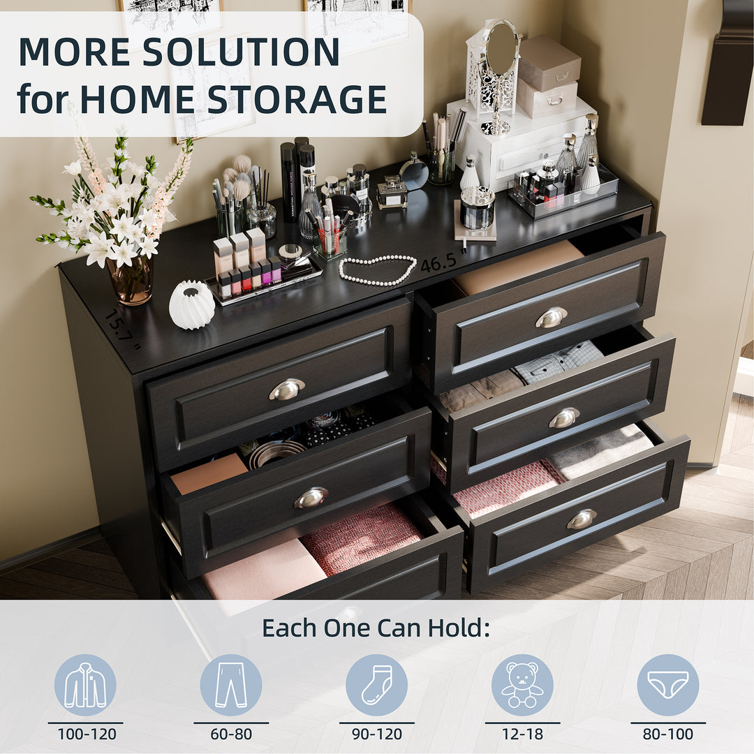 Walsunny 9 Drawer Double Dresser Black Wooden Wide Chest of Drawers with Metal Handles Storage Organizer Dresser Nursery Dresser for Living Room Hallway (7504222027952)