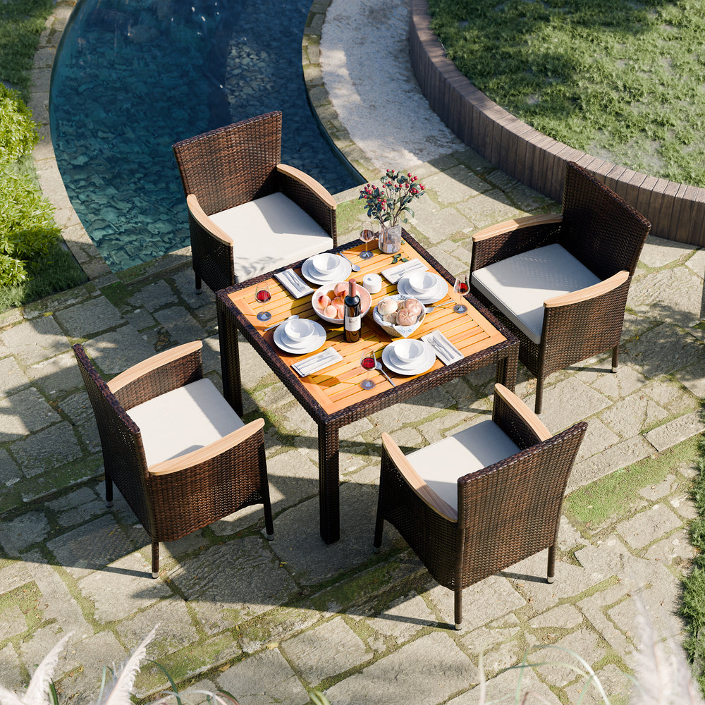 Walsunny 5 Pieces/ 7 Pieces Patio Dining Set, Square Wood Table (7047179927728)
