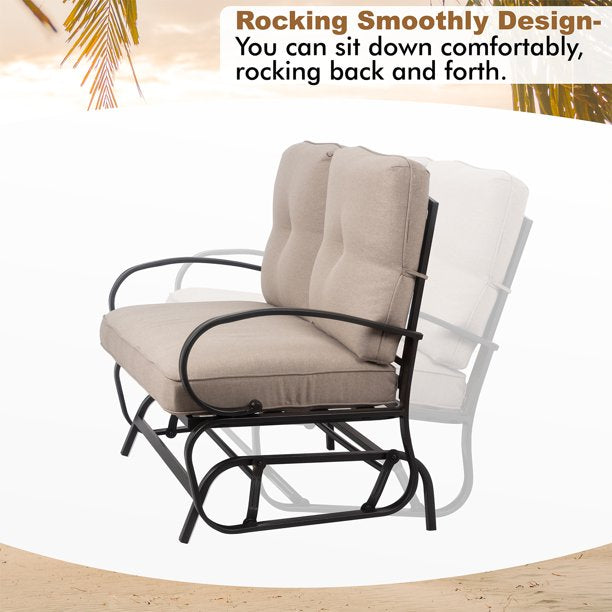 Walsunny 2-Seat Outdoor Rocking Loveseat With Fabric Cushions##color_beige