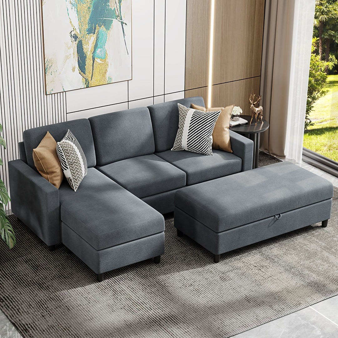 Walsunny Sectional Sofa With Long Storage Ottoman For Small Apartment#color_dark-grey (7136755155120)