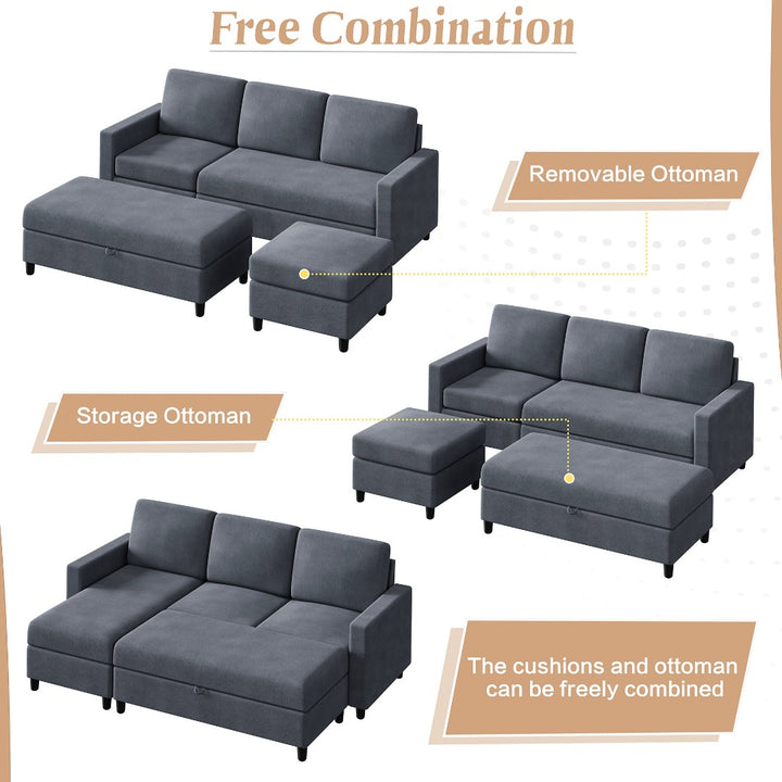 Walsunny Sectional Sofa With Long Storage Ottoman For Small Apartment#color_dark-grey (7136755155120)