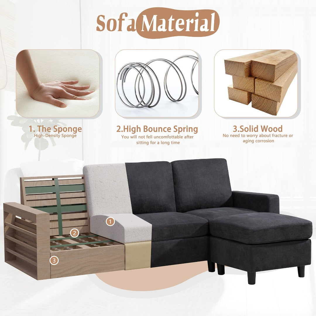 Walsunny Sectional Sofa With Long Storage Ottoman For Small Apartment#color_black (7136755155120)