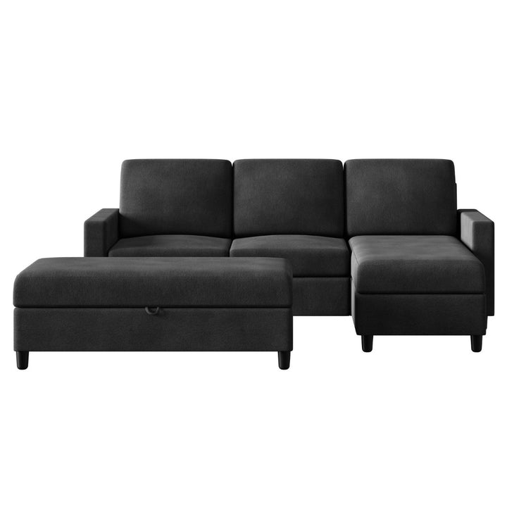 Walsunny Sectional Sofa With Long Storage Ottoman For Small Apartment#color_black (7136755155120)
