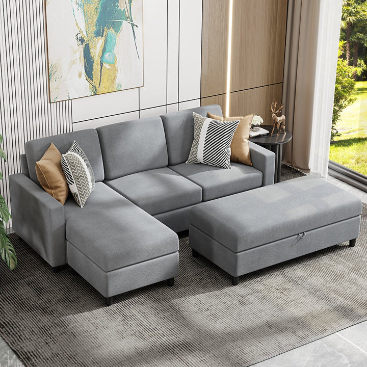 Walsunny Sectional Sofa With Long Storage Ottoman For Small Apartment#color_light-grey (7136755155120)