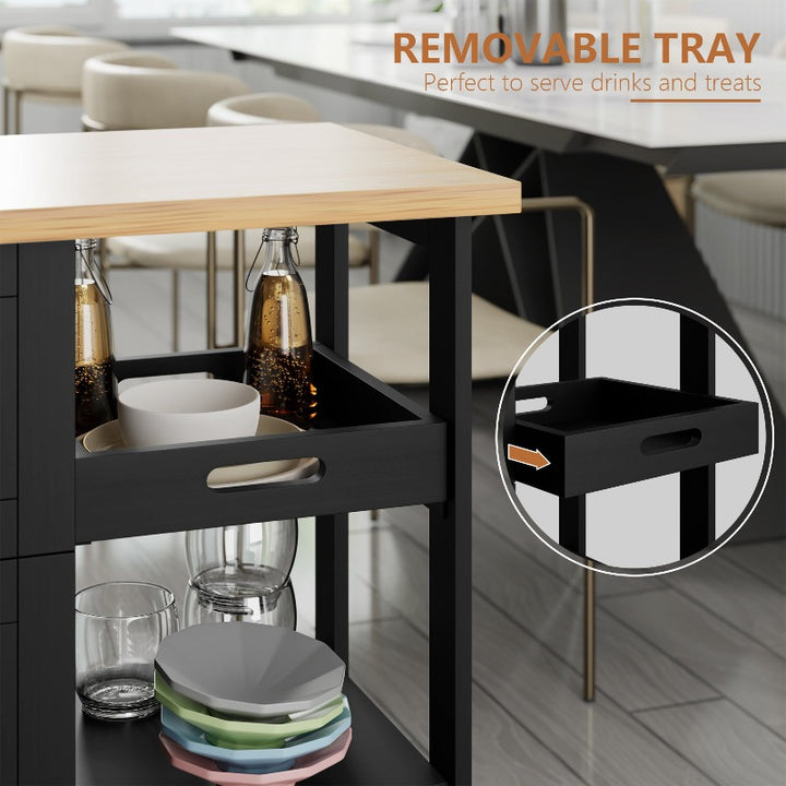 Walsunny 26.57¡®¡¯ Rolling Kitchen Island Storage & Bar Cart with Solid Wood Top#color_black (7278481932464)
