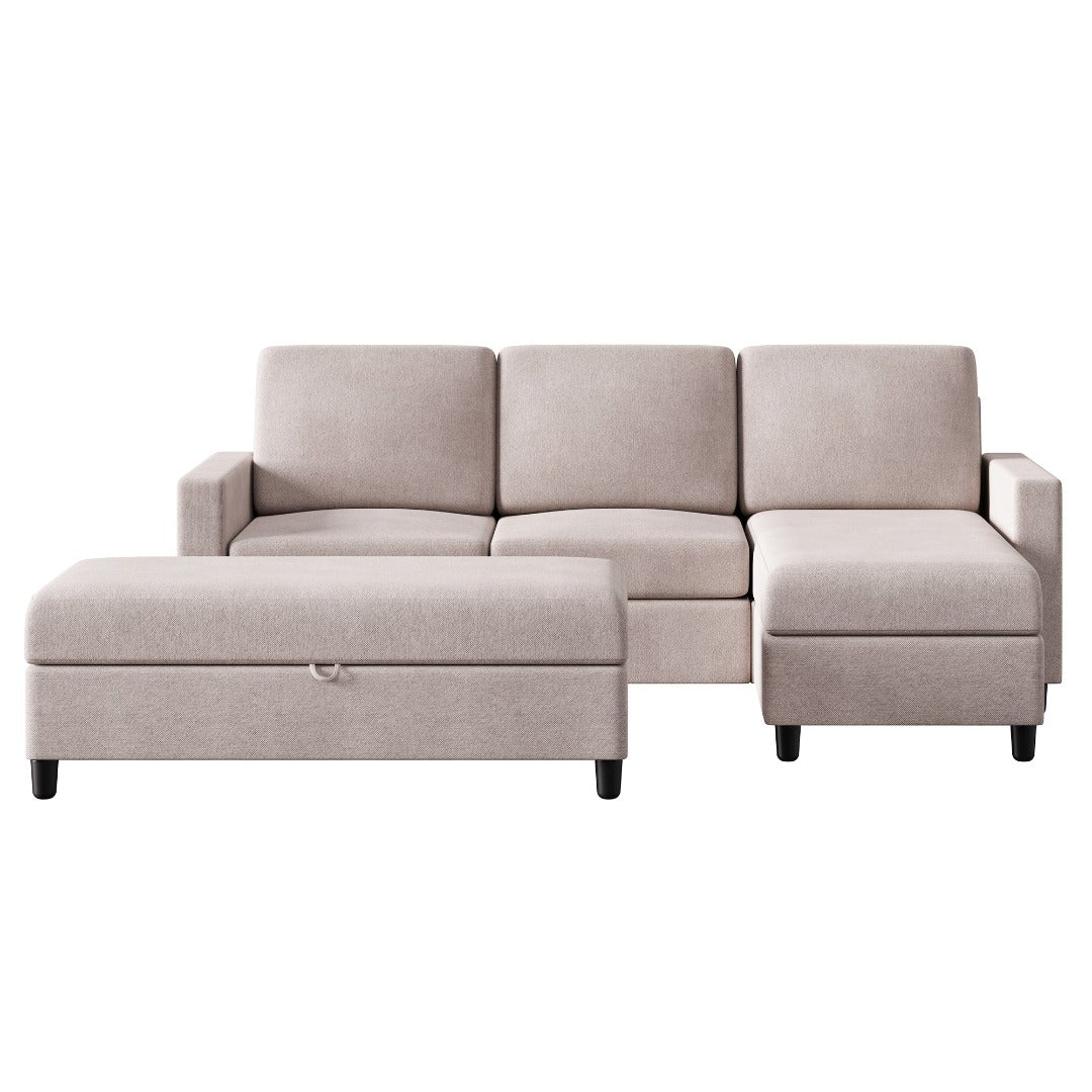 Walsunny Sectional Sofa With Long Storage Ottoman For Small Apartment#color_khaki (7136755155120)