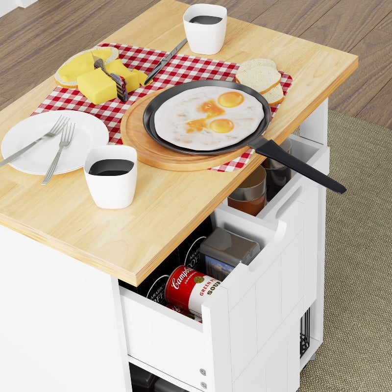 Walsunny 26.57¡®¡¯ Rolling Kitchen Island Storage & Bar Cart with Solid Wood Top#color_white (7278481932464)
