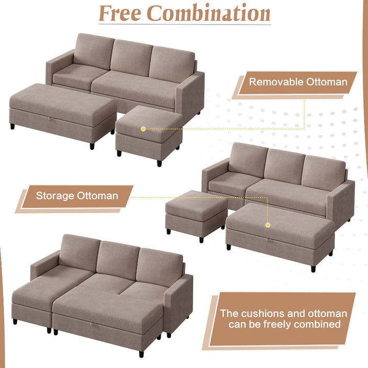 Walsunny Sectional Sofa With Long Storage Ottoman For Small Apartment#color_khaki (7136755155120)