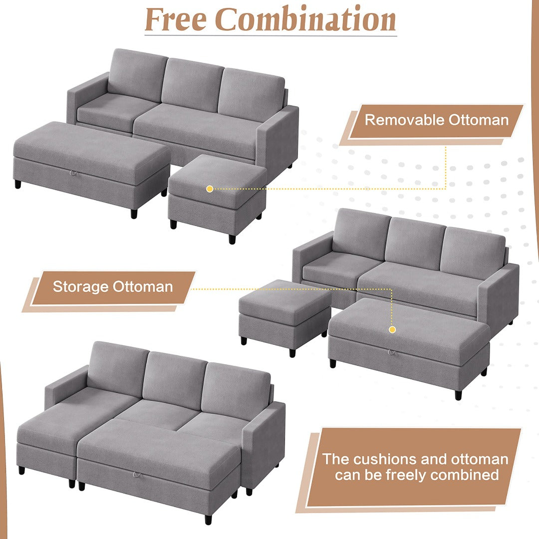 Walsunny Sectional Sofa With Long Storage Ottoman For Small Apartment#color_light-grey (7136755155120)