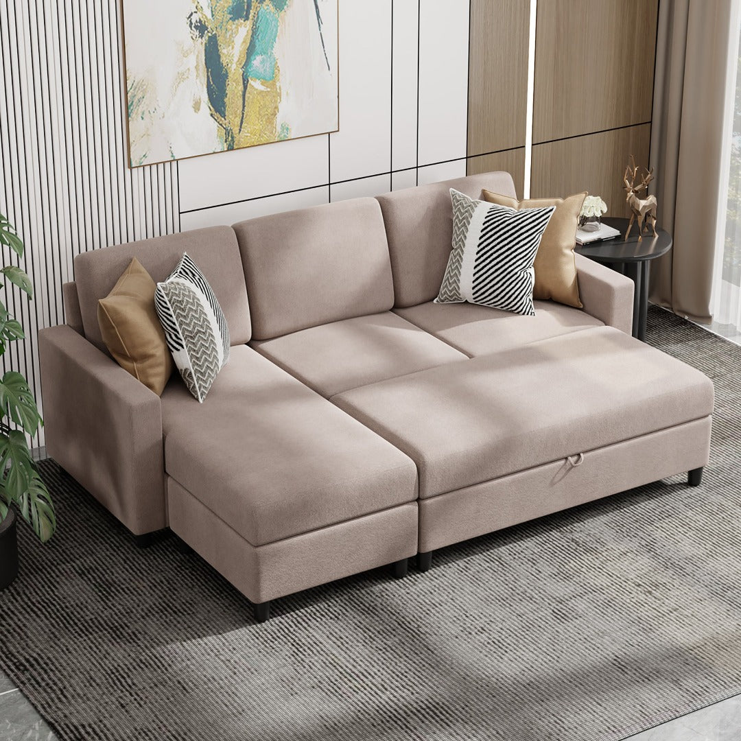 Walsunny Sectional Sofa With Long Storage Ottoman For Small Apartment#color_khaki (7136755155120)