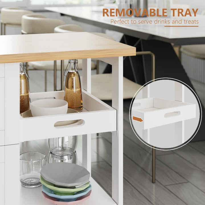 Walsunny 26.57¡®¡¯ Rolling Kitchen Island Storage & Bar Cart with Solid Wood Top#color_white (7278481932464)