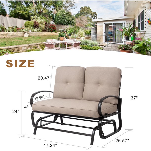 Walsunny 2-Seat Outdoor Rocking Loveseat With Fabric Cushions##color_beige
