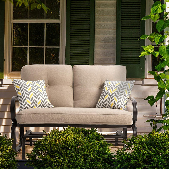 Walsunny 2-Seat Outdoor Rocking Loveseat With Fabric Cushions##color_beige