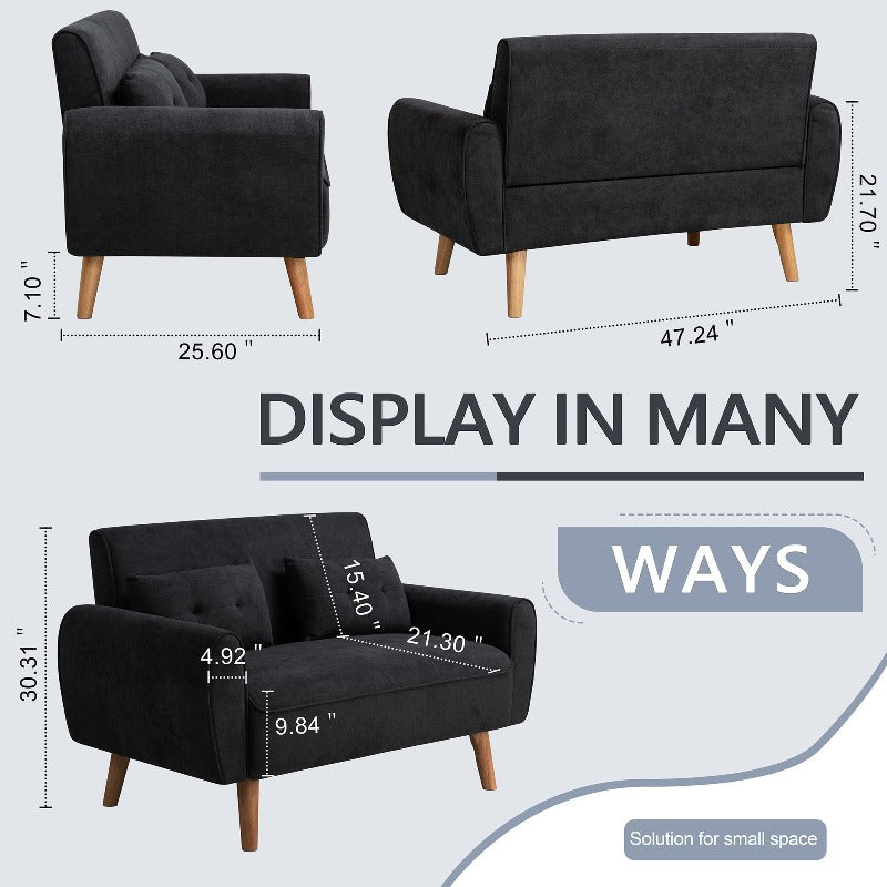 Livingroom sofa set Walsunny 2-seat 47'' Small Modern Love Seat Sofa#color_black