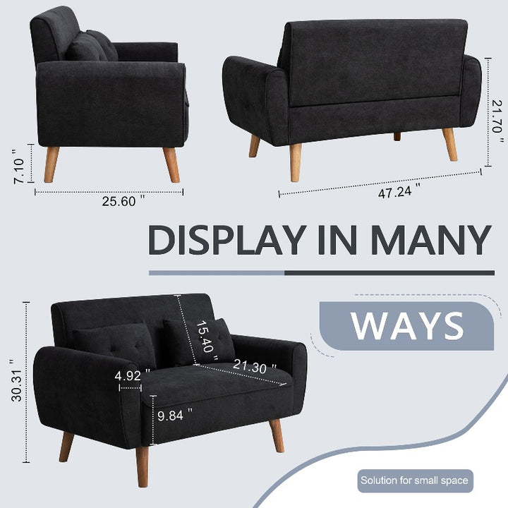 Livingroom sofa set Walsunny 2-seat 47'' Small Modern Love Seat Sofa#color_black