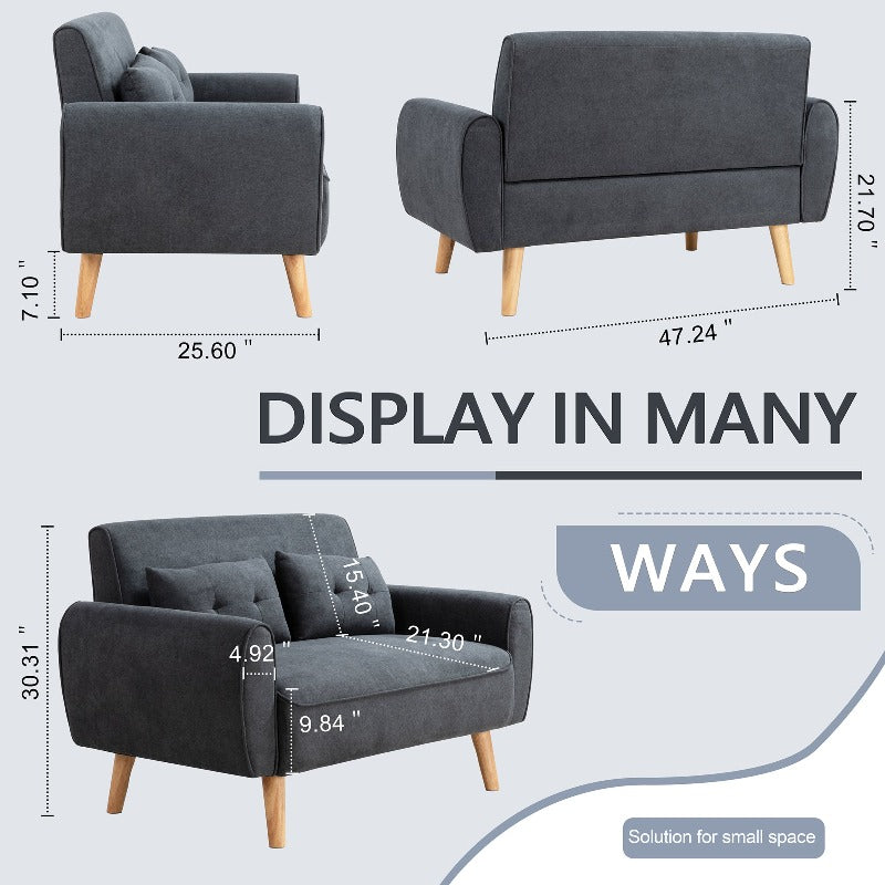 Livingroom sofa set Walsunny 2-seat 47'' Small Modern Love Seat Sofa#color_dark-grey