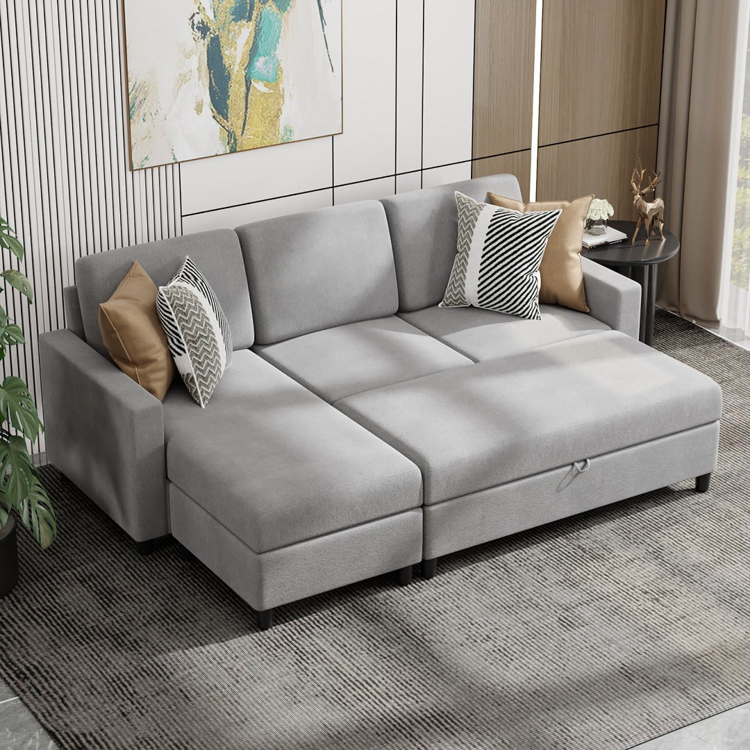 Walsunny Sectional Sofa With Long Storage Ottoman For Small Apartment#color_light-grey (7136755155120)