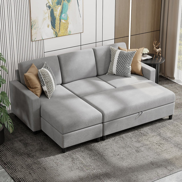 Walsunny Sectional Sofa With Long Storage Ottoman For Small Apartment#color_light-grey (7136755155120)