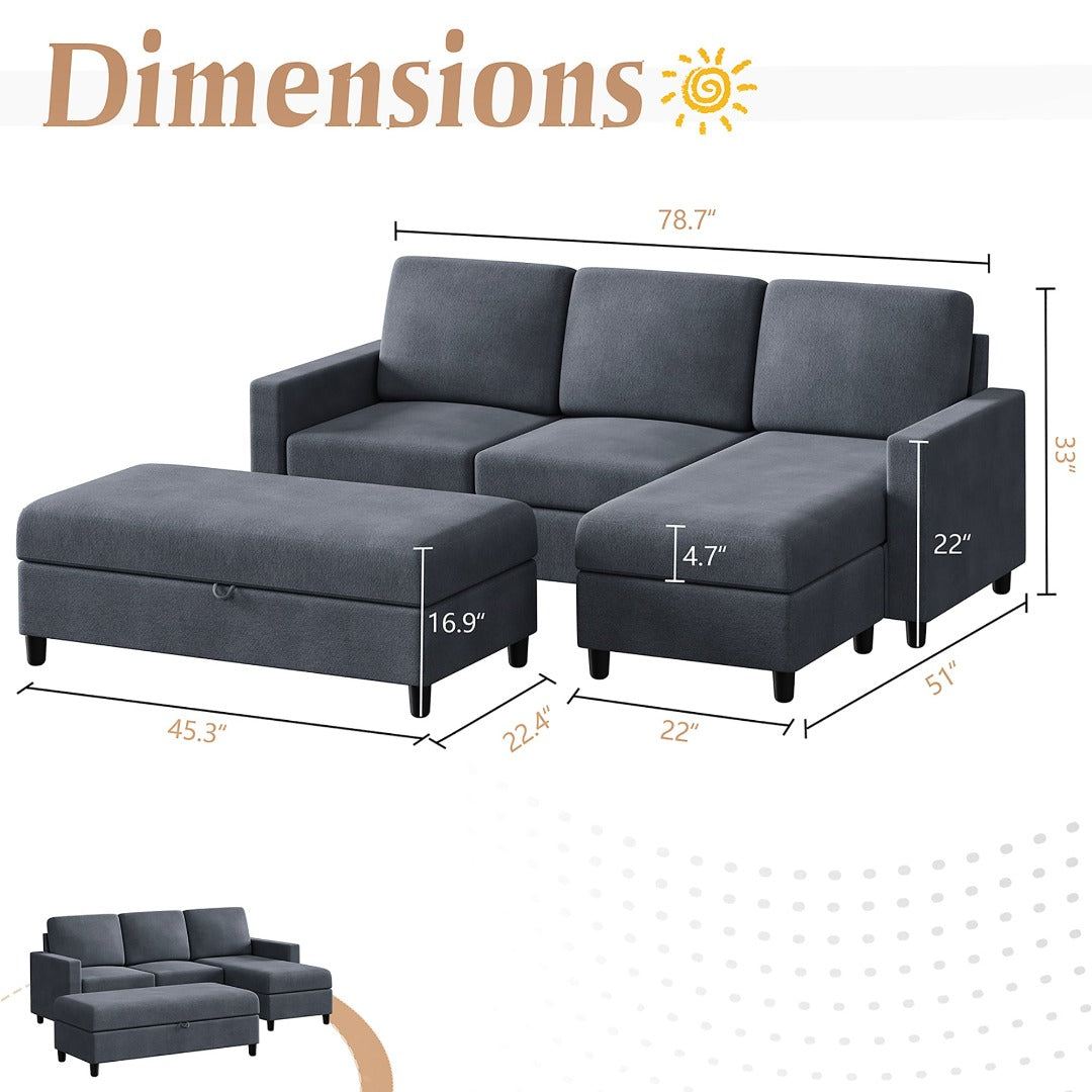 Walsunny Sectional Sofa With Long Storage Ottoman For Small Apartment#color_dark-grey (7136755155120)