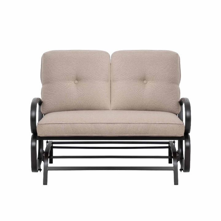 Walsunny 2-Seat Outdoor Rocking Loveseat With Fabric Cushions##color_beige