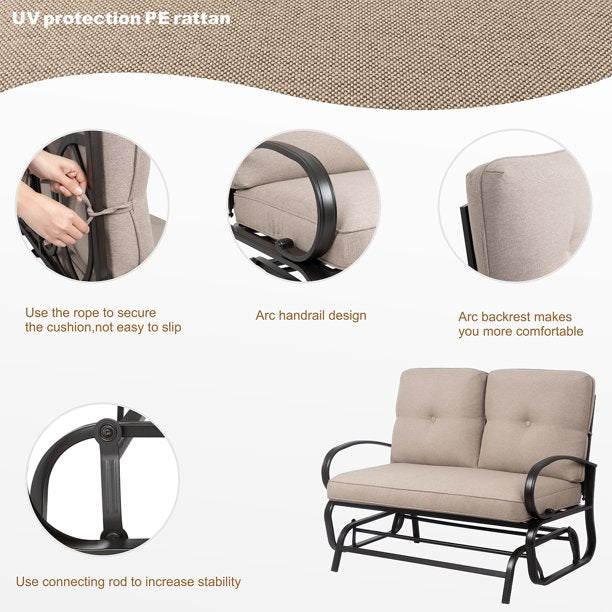 Walsunny 2-Seat Outdoor Rocking Loveseat With Fabric Cushions##color_beige