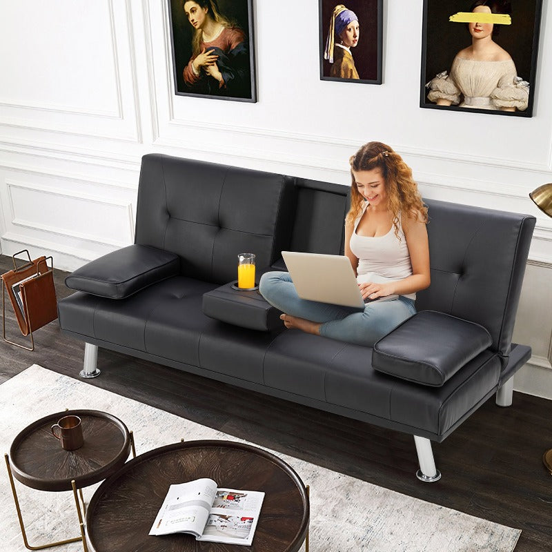 Walsunny livingroom Modern Convertible Sleeper Sofa Bed#color_black