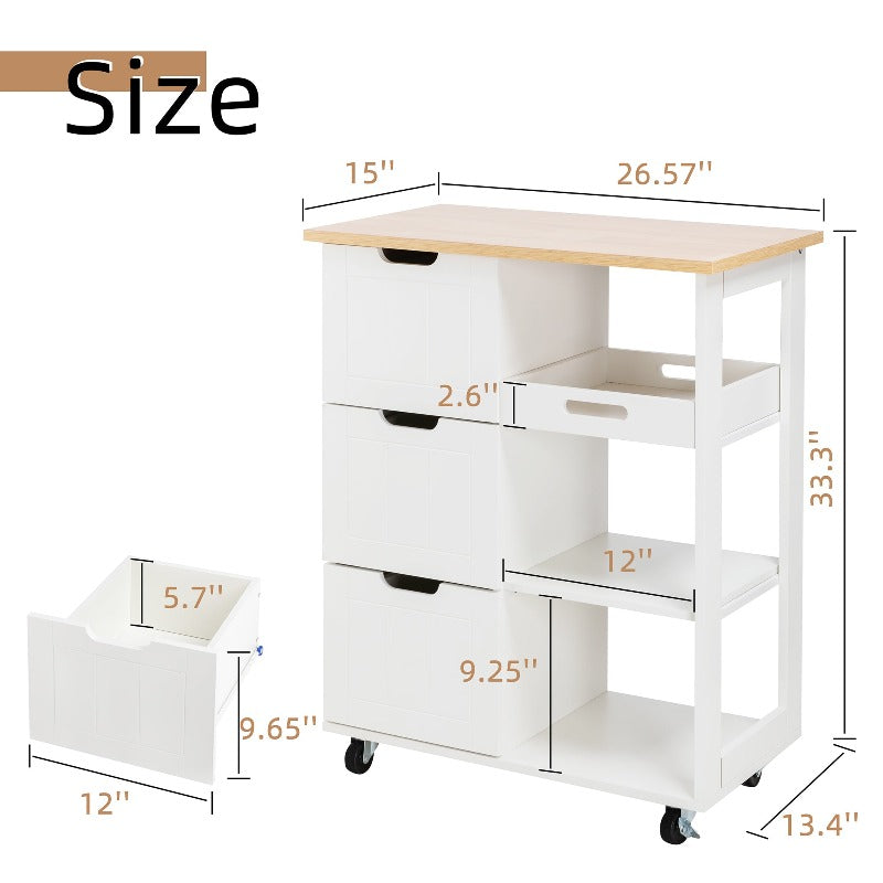 Walsunny 26.57¡®¡¯ Rolling Kitchen Island Storage & Bar Cart with Solid Wood Top#color_white (7278481932464)