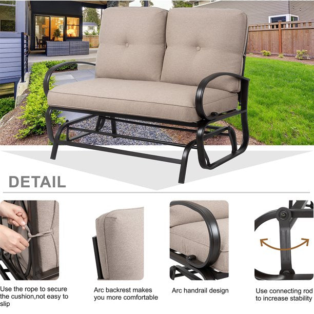 Walsunny 2-Seat Outdoor Rocking Loveseat With Fabric Cushions##color_beige