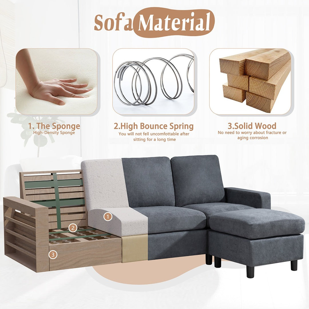 Walsunny Sectional Sofa With Long Storage Ottoman For Small Apartment#color_dark-grey (7136755155120)