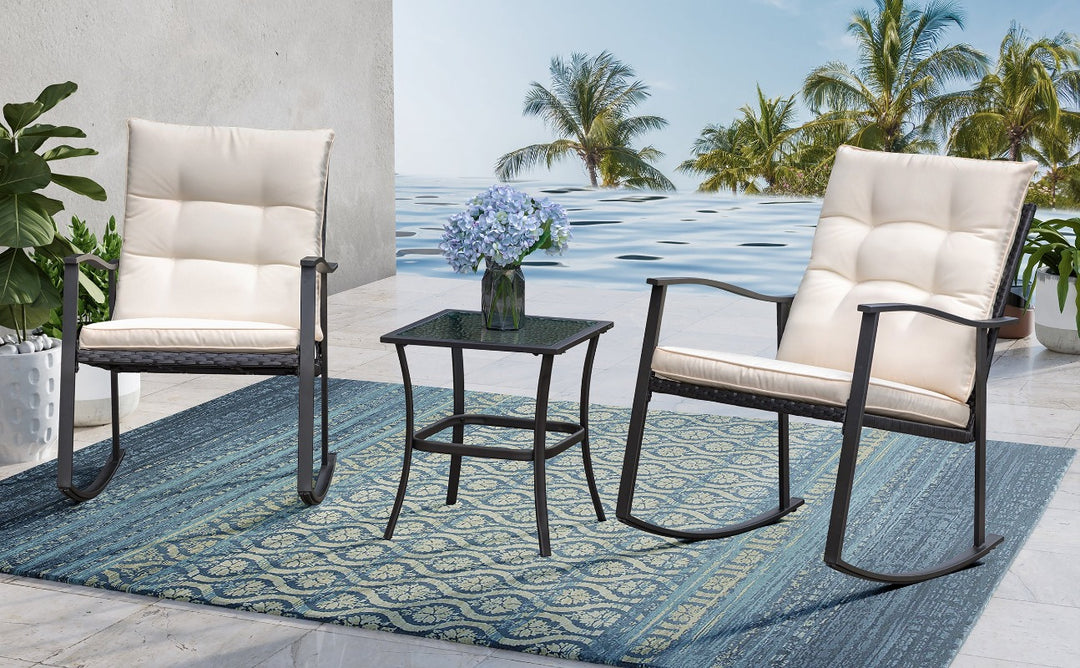 Walsunny Patio Furniture 3 Pieces Outdoor Rocking Chair Set