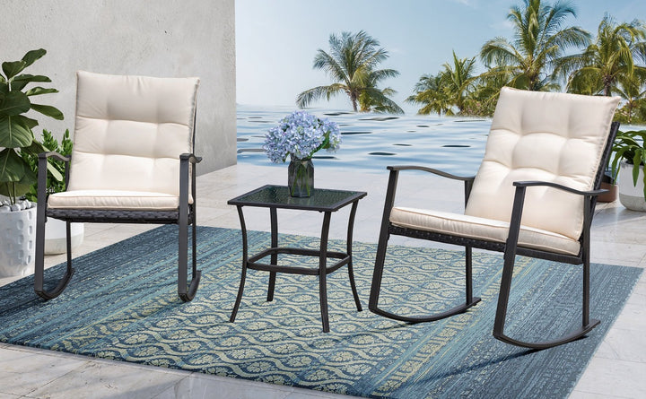 Walsunny Patio Furniture 3 Pieces Outdoor Rocking Chair Set