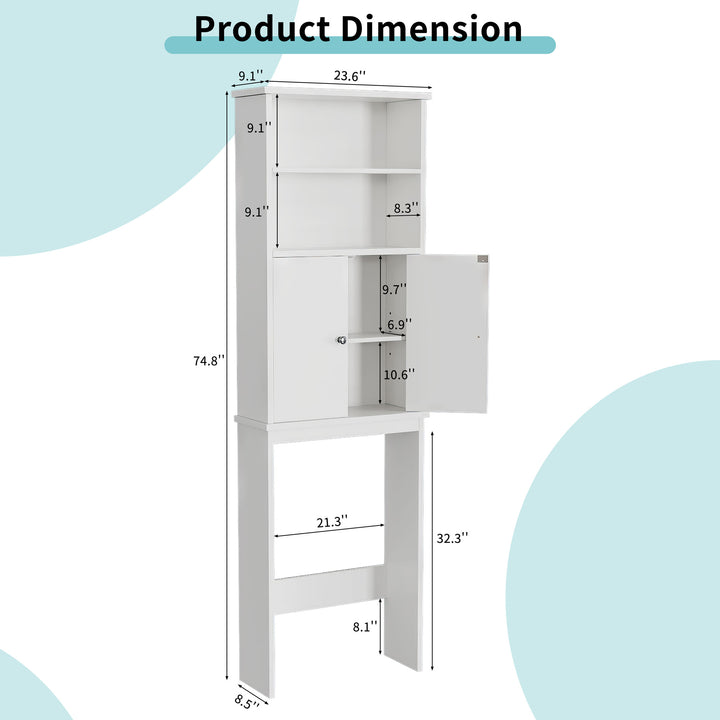 Walsunny Over The Toilet Storage Cabinet A, Bathroom Shelf Organizer with Anti-Tip Device Small Freestanding Space Saver with Adjustable Shelf #color_white