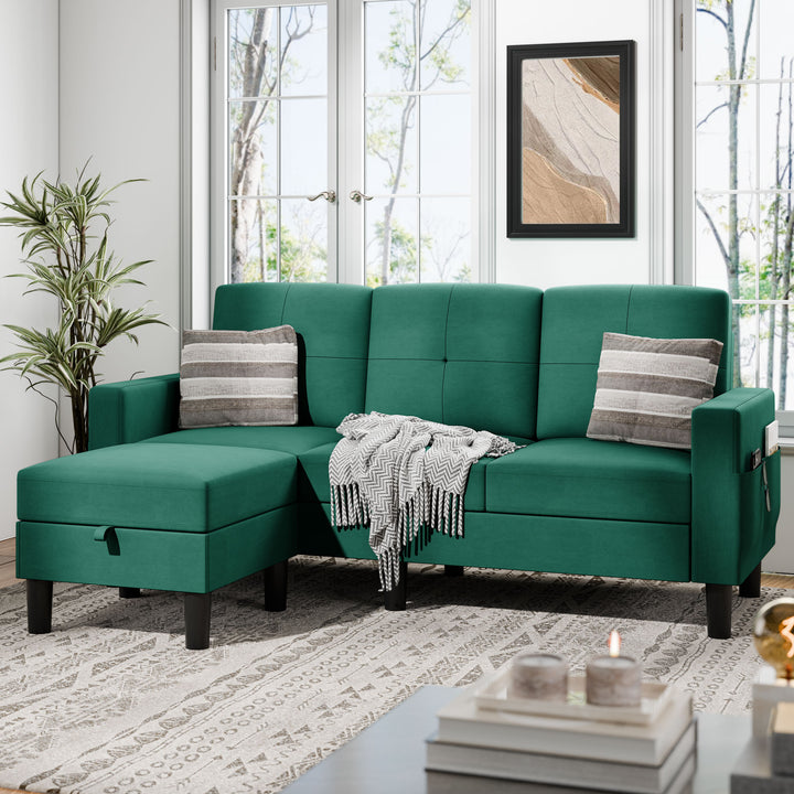Walsunny 3-Seat L Shaped Modern Sectional Sofa with Storage Ottoman and Side Pockets