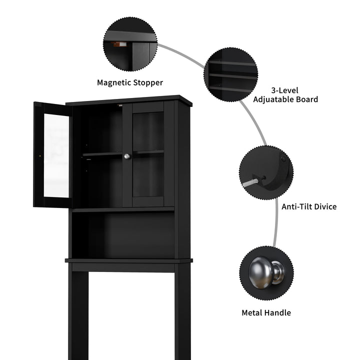 Walsunny Over The Toilet Storage Cabinet A, Bathroom Shelf Organizer with Anti-Tip Device Small Freestanding Space Saver with Adjustable Shelf #color_black