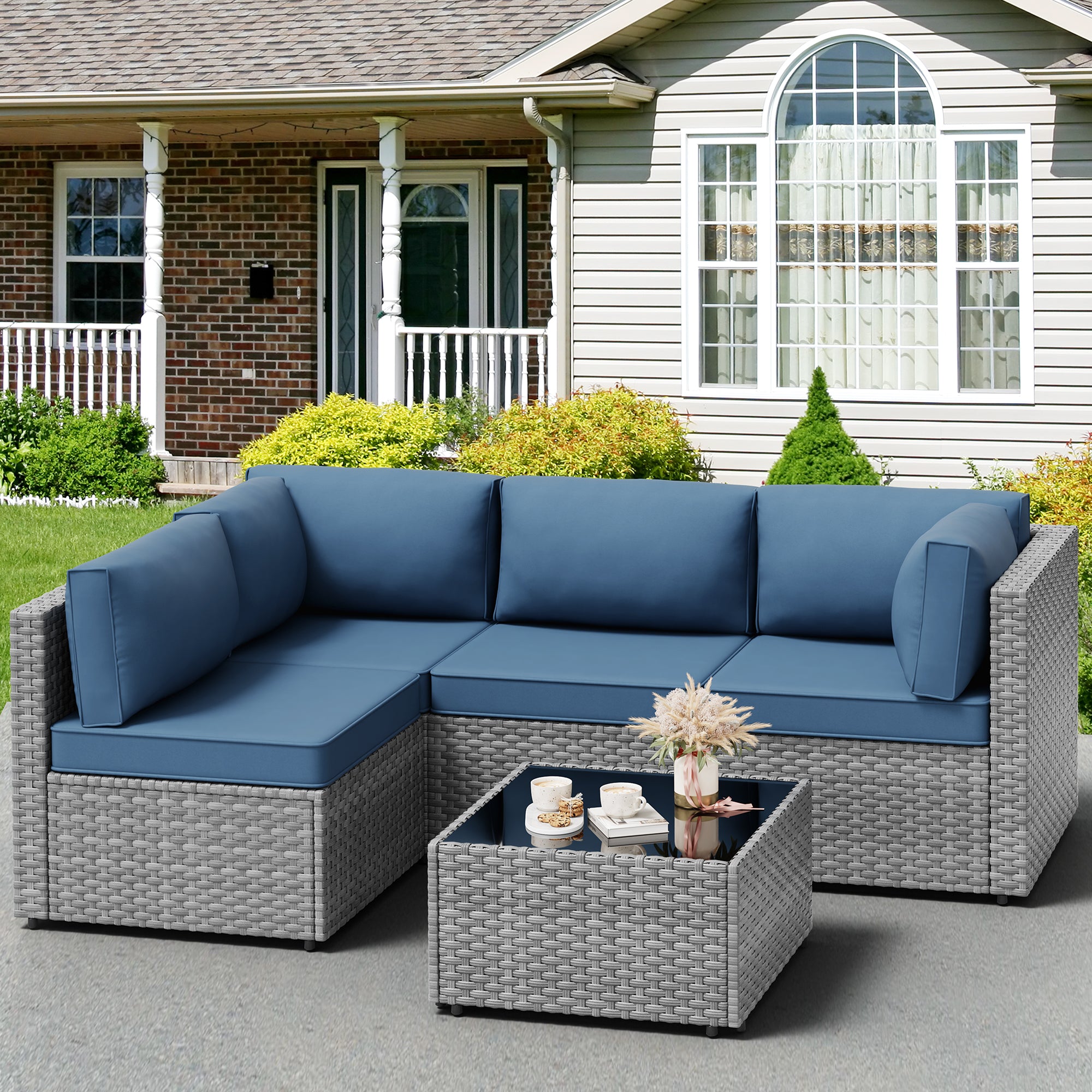 Walsunny Patio Furniture 5 Pieces Outdoor Sectional Sofas, Sliver Wick
