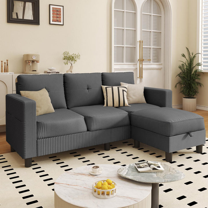 WALSUNNY livingroom sectional couch sectional couch #color_dark-grey #material_corduroy